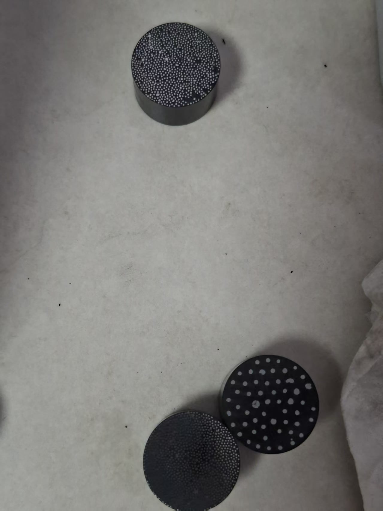 Mounted steel abrasive specimens showing polished particle cross-sections Mounted steel abrasive specimens showing polished particle cross-sections
