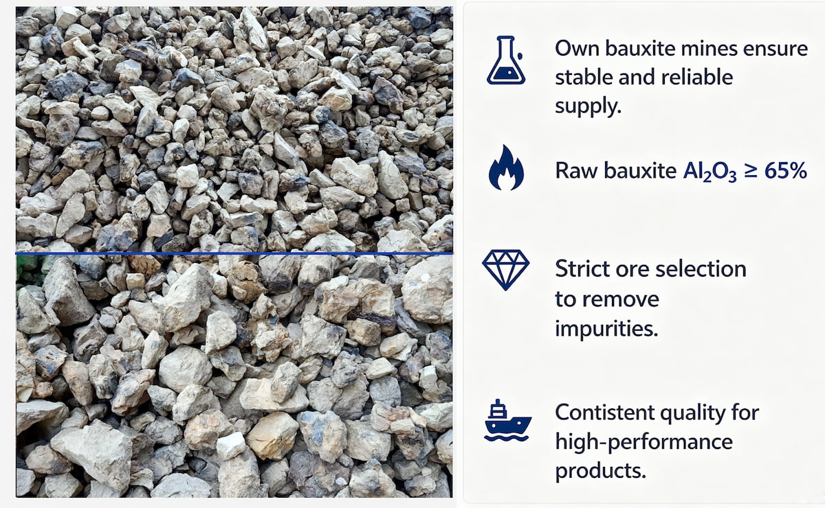 Selected bauxite raw material for low crystalline silica calcined bauxite