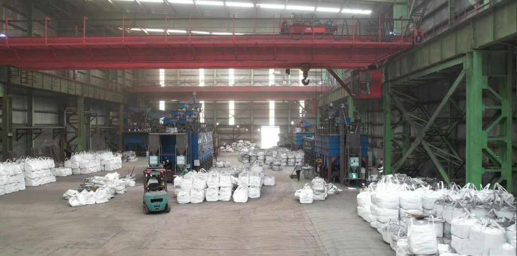 Finished steel shot goods staging in partner mill production hall