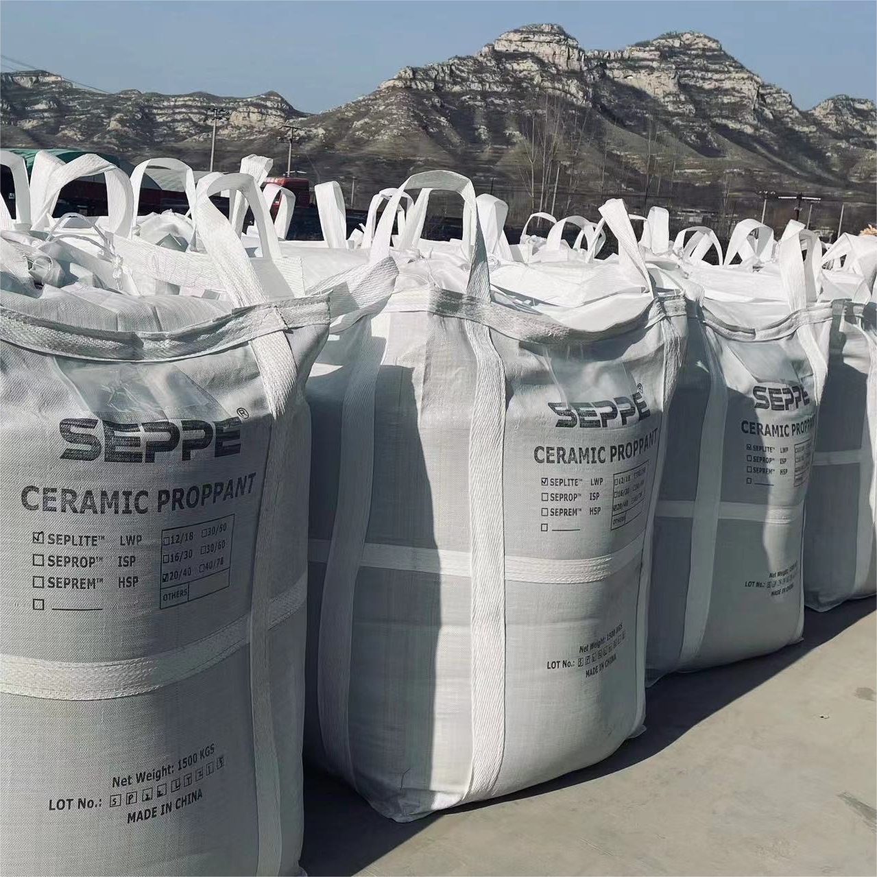SEPPE ceramic proppant bags prepared for shipment