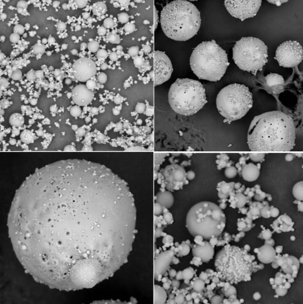 Microscopic view of hollow spherical cenosphere particles