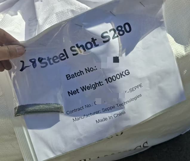 Steel Shot S280 packaging and batch label