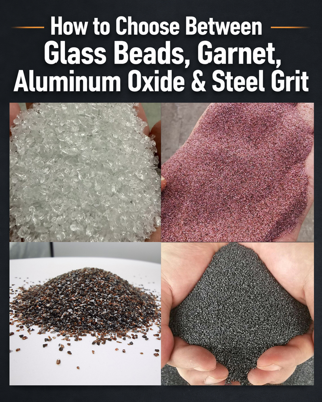 How to Choose the Right Abrasive: Glass Beads vs. Garnet vs. Aluminum Oxide vs. Steel Grit