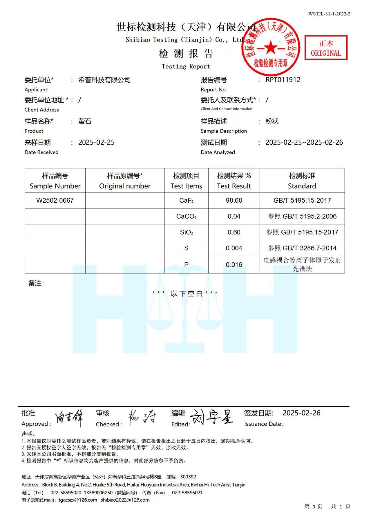 fluorspar testing report